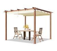 PRIMEYARD 3x3m Pergola imitation bois, toile d'ombrage champagne - (400101)