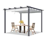 PRIMEYARD Pergola 3x3 m, Toit rétractable, Construction en Acier, Gris | Toile d'ombrage avec système de rails pratique - structure solide en acier galvanisé - poteaux env. 80x80 mm
