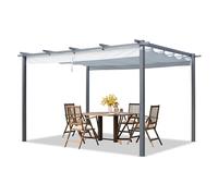 PRIMEYARD Pergola 3x4 m, Toit rétractable, Construction en Acier, Gris | Toile d'ombrage avec système de rails pratique - structure solide en acier galvanisé - poteaux env. 80x80 mm