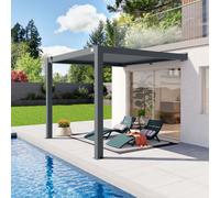 PRIMEYARD Pergola adossée 3x3 en anthracite avec toit à lames en anthracite - (400140)