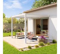 PRIMEYARD Pergola adossée 3x3 en blanc avec toit à lames en blanc - (400138)