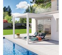 PRIMEYARD Pergola adossée 3x3 m en blanc avec toit à lames en blanc - (400142)