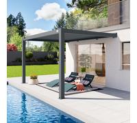 PRIMEYARD Pergola adossée 3x4 en anthracite avec toit à lames en anthracite - (400141)