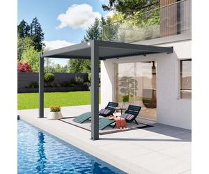 PRIMEYARD Pergola adossée 3x4 m en anthracite avec toit à lames en anthracite - (400141)