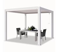 PRIMEYARD Pergola bioclimatique 3x3 m, Toutes en Aluminium, Blanche | Utilisation toute l'année - toit à lames orientables en aluminium - système d'évacuation de l'eau - poteaux env. 140x140 mm