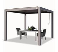 PRIMEYARD Pergola bioclimatique 3x3 m, Toutes en Aluminium, Gris | Utilisation toute l'année - toit à lames orientables en aluminium - système d'évacuation de l'eau - poteaux env. 140x140 mm