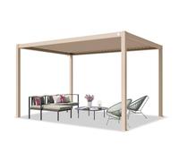 PRIMEYARD Pergola bioclimatique 3x4 m, poteaux en alu, Lames en Acier Beige | Utilisation toute l'année - lames en orientables - système d'évacuation de l'eau - poteaux en aluminium env. 100x100 mm