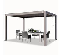 PRIMEYARD Pergola bioclimatique 3x4 m, Toutes en Aluminium, Gris | Utilisation toute l'année - toit à lames orientables en aluminium - système d'évacuation de l'eau - poteaux env. 140x140 mm