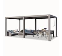 PRIMEYARD Pergola bioclimatique 3x6 m, Toutes en Aluminium, Gris | Utilisation toute l'année - toit à lames orientables en aluminium - système d'évacuation de l'eau - poteaux env. 140x140 mm