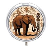 Primitive Pilulier de voyage en forme d'éléphant d'Afrique - 3 compartiments avec miroir - Portable - Rond - Pour vitamines, bijoux et essentiels - Durable - Pour sac à main, camping