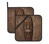 Primitive Totem Maniques carrées à motif rétro avec motifs imprimés, parfaits pour la cuisine, la pâtisserie, le camping et plus encore