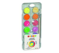 Primo 115A12FM Trousse d'encre avec aquarelle 8 couleurs métalliques, 4 couleurs fluo, pinceau et plaque de mélange, multicolore