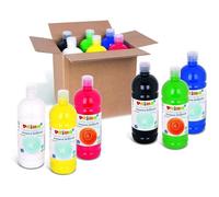 Primo 204br1000ass Lot De Gouache Premiers Pas Lavable, Bouteille D'1 L Avec Bouchon Doseur, 6 Couleurs. En Boîte Carton.