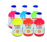 PRIMO 255TF6ASS Lot de gouache fluorescente, 6 flacons de 300 ml avec bouchon doseur.