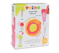 PRIMO - Colle Liquide Transparente Colorée Idéale pour Slime enfants, 2 Colles Fluorescentes 240 ml avec Doseur + Activateur 240 ml, Set Valisette Papeterie pour Travaux Créatifs et Découpage