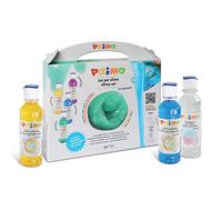 PRIMO - Colle Liquide Transparente Colorée Idéale pour Slime enfants +3 Ans, 4 Colles Colorées 240 ml avec Doseur + Activateur 240 ml, Set Valisette Papeterie, Travaux Créatifs et Découpage