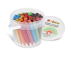 PRIMO - Crayons de Cire Jumbo Colorés en Seau de 48 Pièces avec 8 Couleurs pour enfants +3 Ans, Crayons Couleurs Intenses pour Papeterie et Travaux Créatifs enfants, Ne Salit Pas les Mains,