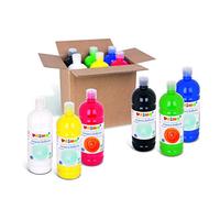 PRIMO - Gouache pour Enfant +3 Ans avec 6 Couleurs Tempera pour Peinture Gouache 1L avec Bouchon Doseur, Couleurs Enfants pour Peindre Papier, Tissu et Verre, Loisirs Créatifs et Fourniture Scolaire
