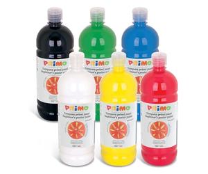 PRIMO - Gouache pour Enfant +3 Ans avec 6 Couleurs Tempera pour Peinture Gouache 1L avec Bouchon Doseur, Couleurs Enfants pour Peindre Papier, Tissu et Verre, Loisirs Créatifs et Fourniture Scolaire