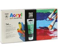 PRIMO Hobby & Professional - Coffret 15 Peintures Acryliques 75ml pour Artistes +14 Ans, 5 Pinceaux, 1 Pâte Structurante, 2 Cartons Toiles, Peintures pour Tissus, Travaux Créatifs et Papeterie