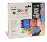 PRIMO Hobby & Professional - Peinture Acrylique Professionnelle avec 5 Tubes de 75 ml, Couleurs Acryliques pour Peinture Métallique, Set Acrylique pour Tissus, Loisirs Créatifs et Hobby Made in Italy