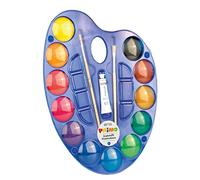 PRIMO Jumbo - Aquarelle Peinture Enfant +5 Ans, 12 Couleurs Ø44mm + 2 Pinceaux Aquarelle + 1 Tube Peinture Gouache Blanche, Kit Palette Peinture Enfants Feutre Aquarelle Loisirs Créatifs Made in Italy