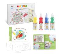 PRIMO Kidskit Puntinismo Kit de couleurs pour enfants +7 ans, avec 4 tempères ergonomiques et doseur 50 ml, 1 album de coloriage pour dessin, 1 livret pour travaux créatifs, jeux éducatifs artistiques