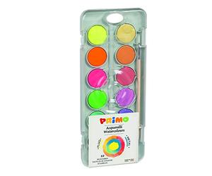 PRIMO Morocolor, Aquarelles en comprimé, Palette métallique 8 Couleurs 4 Couleurs fluorescentes, comprimés Aquarelle Ø30mm, Pigmentation élevée, Couleurs Vives et Brillantes, Made in Italy