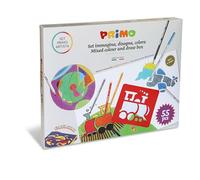 PRIMO - Peinture Enfant +3 Ans, Malette Set Imagine Dessine Colore avec 24 Feutres Coloriage Enfants Pointe Fine Super Lavables, 1 Crayon Papier HB, 24 Crayons de Couleur et 6 Pochoir Papeterie