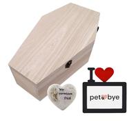 PrimoLiving Ataúd de Madera Para mascotas Con juego conmemorativo - Tamaño XL Para mascotas medianas - Ataúd Con Piedra conmemorativa y Marco de fotos incluidos