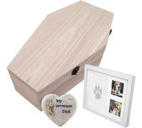 PrimoLiving Cercueil en Bois avec Set commémoratif - Taille 3XL pour Grands Animaux - avec décoration de Tombe, Cadre et plâtre