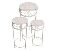 PrimoLiving Lot de 3 tabourets ronds en métal blanc antique