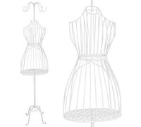 PrimoLiving Manichino in Metallo Cleo in Bianco - Con appendiabiti e Spazio di archiviazione - Manichino Vintage - ideale Come manichino femminile da vetrina o Porta Abiti