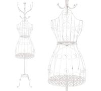 PrimoLiving Mannequin de Couture Tessa en Métal Blanc Antique - Avec Patère et Espace de Rangement - Style Vintage - Idéal Comme Portemanteau Féminin - P-14165
