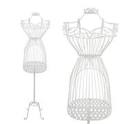 PrimoLiving Mannequin de Tailleur en Métal Diva en Blanc Antique - avec Compartiment et Espace de Rangement Buste de Mannequin Décoratif Look Vintage Buste Féminin Support à Vêtements P-14110