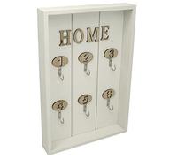 PrimoLiving P-14882 Armoire à clés en bois avec 6 crochets - Pour montage mural - 6 crochets en métal - Style vintage shabby chic - Blanc