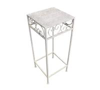 PrimoLiving P-807 Tabouret à fleurs carré en métal Blanc vieilli Taille M
