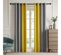 PRIMROSE Lot de 2 Rideaux occultants à Isolation Thermique pour Salon et Chambre à Coucher avec œillets, Gris, Jaune, 213,4 cm de Long