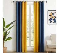 PRIMROSE Lot de 2 Rideaux occultants en Lin à Isolation Thermique avec œillets pour Salon, Chambre à Coucher, Bleu Marine, Jaune, 274,3 cm de Long