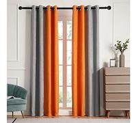 Primrose Rideaux occultants pour Salon, Isolation Thermique, Rideaux occultants pour Chambre à Coucher, Rideaux à œillets Gris et Orange, 160 cm de Long, 2 Panneaux