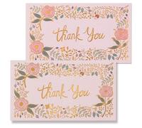 Prims & Flourish Lot de 100 petites cartes de remerciement en vrac, mini cartes de remerciement pour votre commande, motif floral en feuille d'or, 5,1 x 8,9 cm, format carte de visite