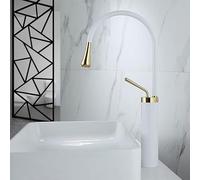 PRIMUZ Robinet de Salle de Bain Chaud et Froid Noir et Or Robinet de lavabo mitigeur Robinet de lavabo Salle de Bain Vasque évier Robinet mitigeur (Color : White Gold Tall)