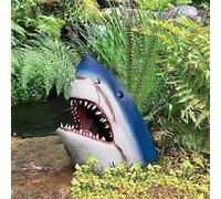 PRIMUZ Statue de jardin et art mural de requin blanc, sculpture de jardin de requin effrayant unique 2023 en résine à suspendre décorée pour l'intérieur et l'extérieur, les pelouses, les jardins et