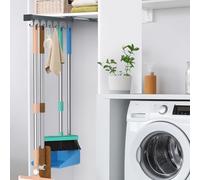 PrimZooty Support de balai coulissant, multifonction avec crochet coulissant réglable à double rangée, crochets d'organisation de garage, pour placard, buanderie, garage, cuisine - Gris foncé