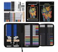 Prina Lot de 76 kits de dessin, fournitures artistiques professionnelles avec carnet de croquis 3 couleurs, comprend un tutoriel, coloré, graphite, fusain, aquarelle et crayon métallique, pour