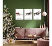 Prinajssiad Lot de 3 Toiles Murales Vintage de Noël - Père Noël Rustique avec Traîneau, Élan, Cerf - Décoration d'Intérieur 40,6 x 61 cm Sans Cadre