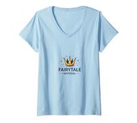 Prince Charmant : matériau de Conte de fées, Couronne Magique T-Shirt avec Col en V, Femme, Bleu Céleste, XXL