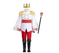 Prince Charming Costume for Boys Kids Royal Prince Tenues Pantalons de veste à manches longues Crown Belt Set Carnival Dress Up World Book Day Costume Halloween Party Play Play Clothes (120 cm)
