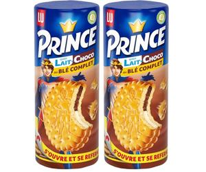 Prince de LU Chocolat - Biscuit Fourré Double Goût Lait Choco - Au Blé Complet - Idéal pour le Goûter - 300 g (Lot de 2)