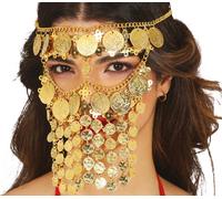 Prince du Désert Masque Or Ornement Pièces Inspiration Carnaval Voile Visage Sheik Glamour Mardi Gras Elégance Orientale Bijoux Design, Couleur : Or